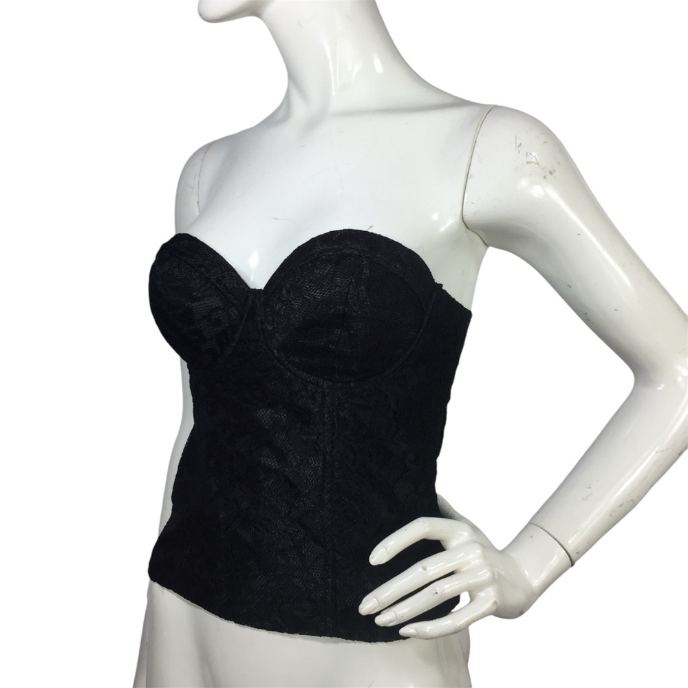 Guess Lace Bustier Corset Top Black Built In Cups Zip Up M